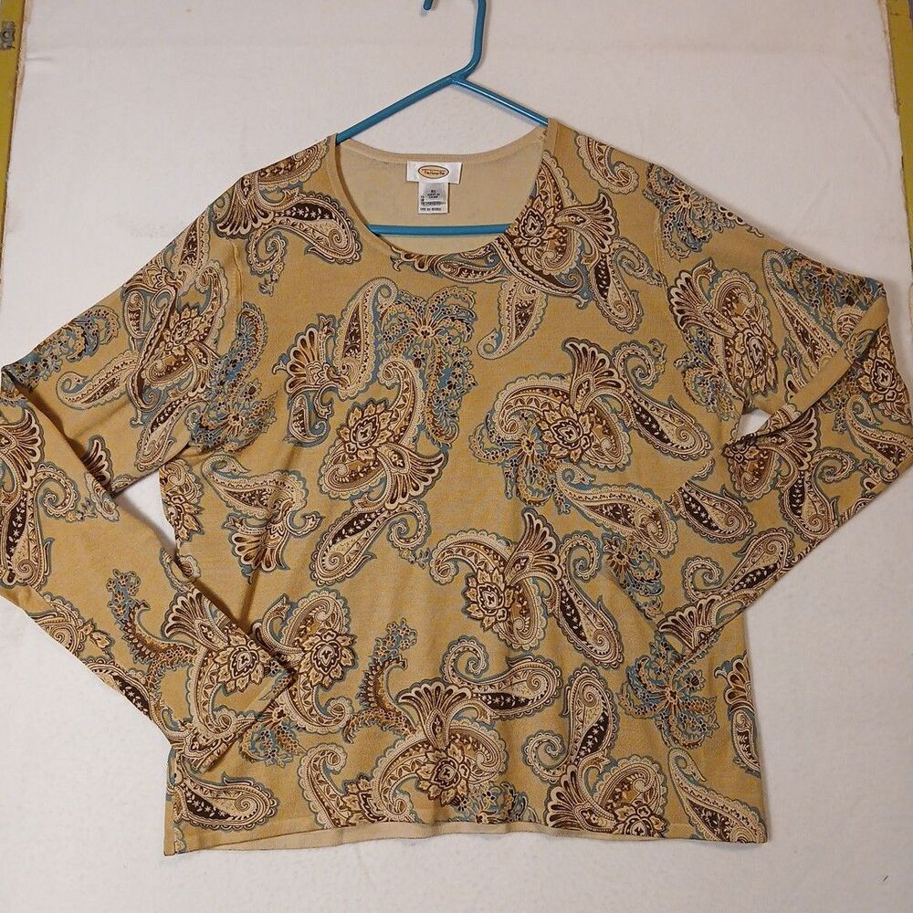 Talbots Women's Paisley Print Crewneck Sweater XL Long Sleeves Silk, Nylon